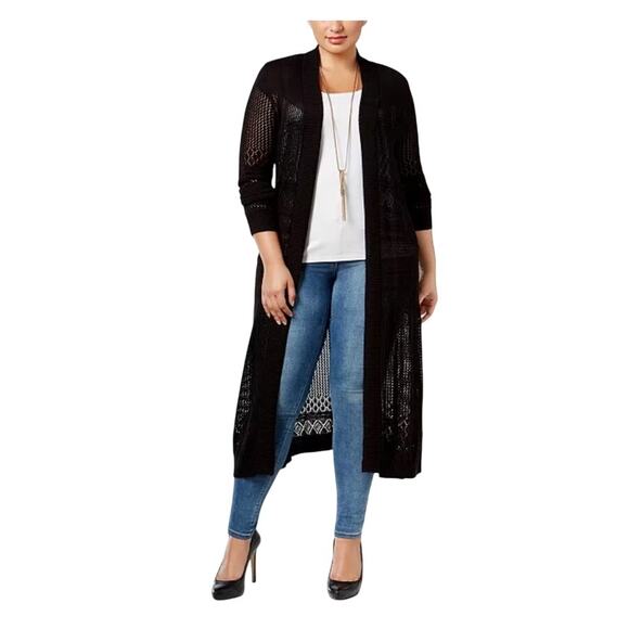 Max Womens Pointelle Stitch Duster Cardigan Size XL Open Front Boho Long Sweater - Picture 1 of 6